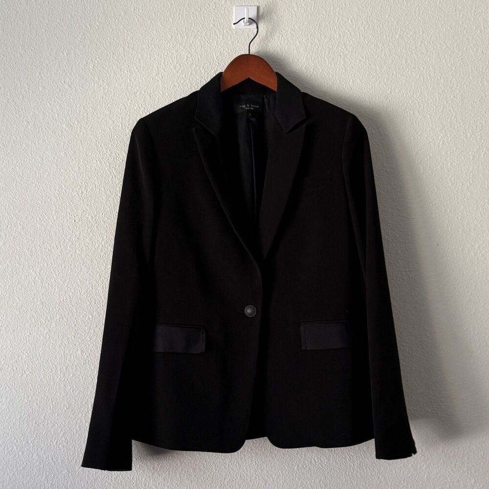 Rag & Bone Windsor Blazer Jacket Womens Size 4 Black Single-Button Notch Lapel